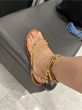 Women's Jeweled Ankle-Strap Flat Sandal - Gold